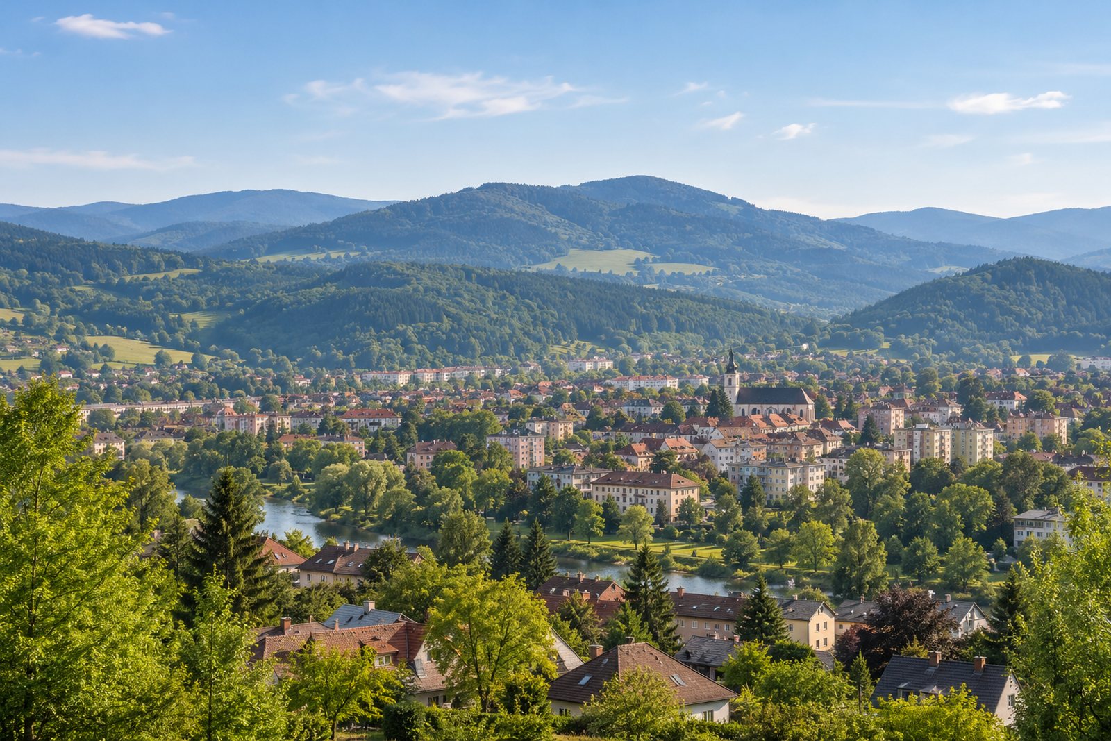 Beskidy i miasto u ich podnóża